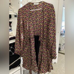 A.L.C. Black and Pink Floral Wrap Dress